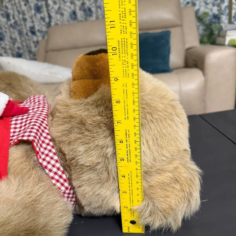 RARE Vtg JC Penny Holiday Collection Bear Large Plush Gingham Apron Christmas